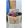 Image 1 : BOX OF MOVIE SET WET SUIT, WARRIOR LACROSSE GLOVES, ASSORTED TACTICAL BAGS & MORE