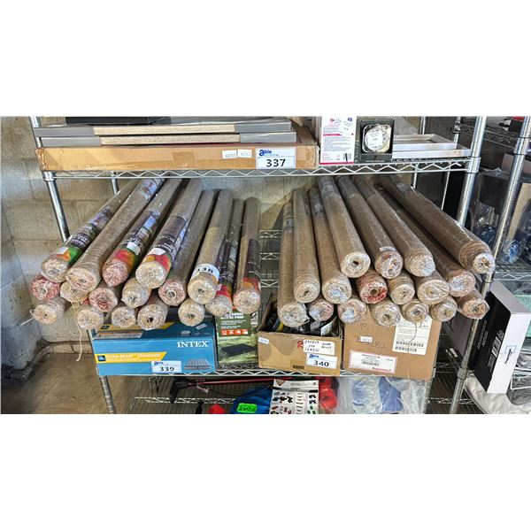 SHELF OF APPROX 34 ROLLS OF 36" X 24" BURLAP