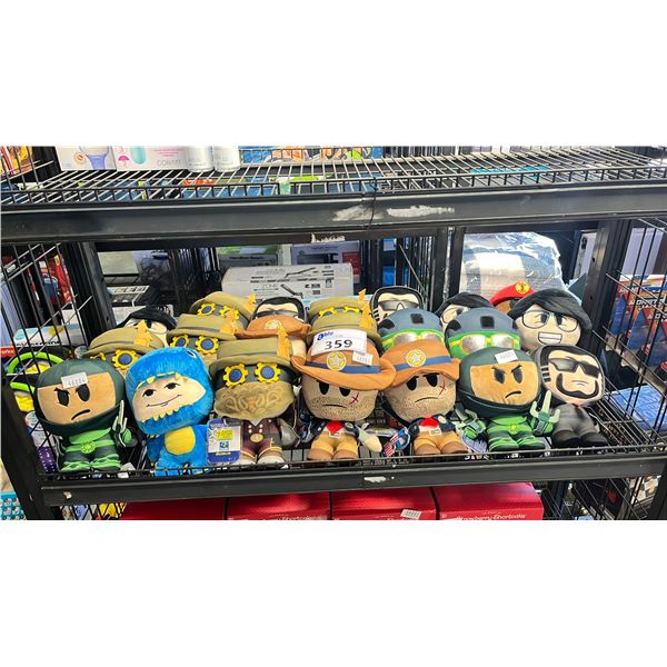 SHELF OF ASSORTED ARSENAL RELOADED STUFFED TOYS