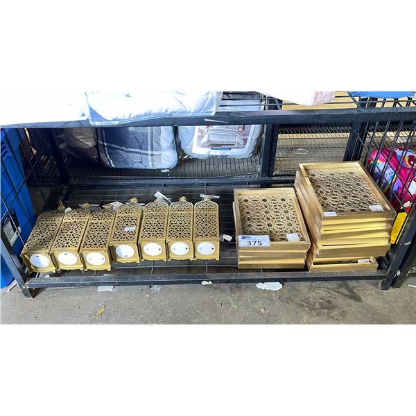 SHELF OF GOLD MOSAIC CHARCUTERIE BOARDS & GOLD MOSAIC LANTERNS
