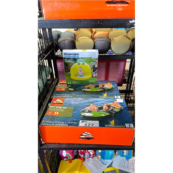 2 OZARK TRAIL RAFT BOAT SETS & BLUESCAPE PINEAPPLE SHADE POOL