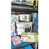 Image 4 : SHELF OF ASSORTED ITEMS INCLUDING; STEAM IRON, BEAUTIFUL CAST IRON DUTCH OVEN, MAINSTAYS 4L DEEP
