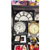 Image 3 : SHELF OF ASSORTED ITEMS INCLUDING; METAL EZFLOW 2-WAY CONTROL VALVES, WALL CLOCKS & PICTURE FRAMES