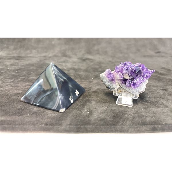 AGATE PYRAMID *RETAIL VALUE $350.00* & AMETHYST CLUSTER