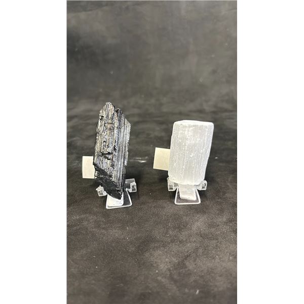 BLACK TOURMALINE ROUGH & SELENITE STICK