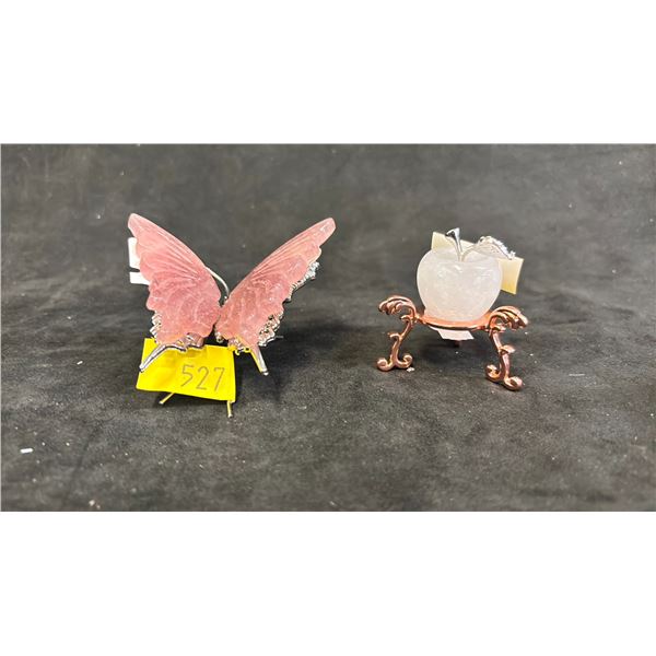 2.5" FLOURITE BUTTERFLY *RETAIL VALUE $600.00* & ROSE QUARTZ APPLE *RETAIL VALUE $250.00*