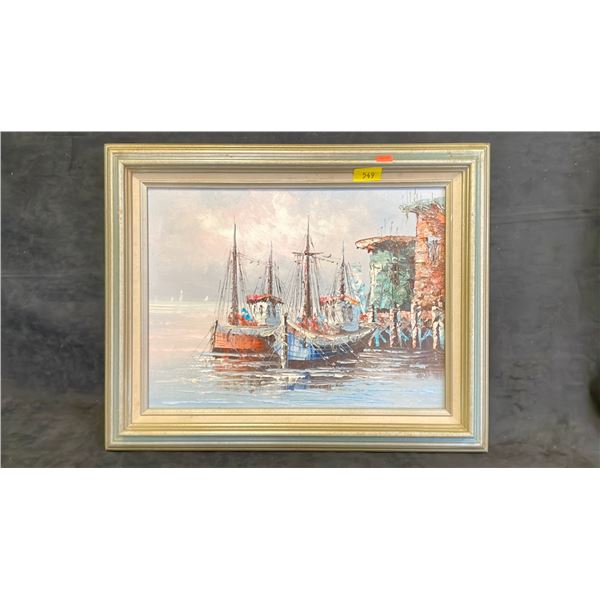 ORIGINAL OIL ON CANVAS BOAT PAINTING APPROX 20" X 16"
