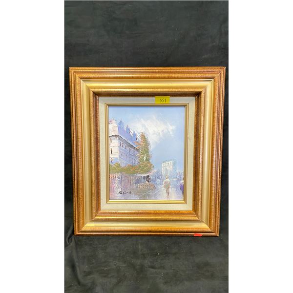 ORIGINAL OIL ON CANVAS CITY PAINTING APPROX 17  X 15 