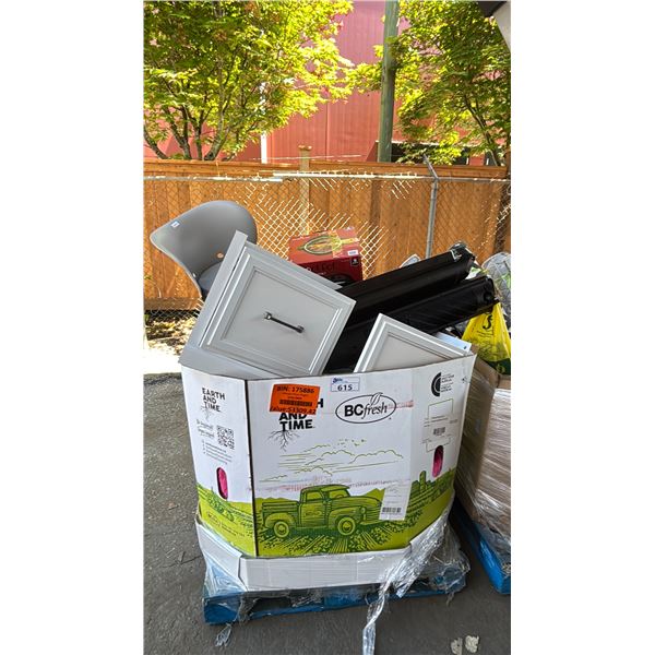 PALLET OF ASSORTED HOME GOODS INCLUDING TOWER FANS, BENCH, INSTANT POT, CAT POWER STATION & MORE