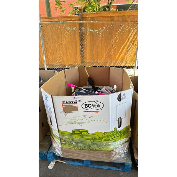 PALLET OF SNOW INFLATABLES, UMBRELLAS, HOCKEY GLOVES & MORE *MUST TAKE ALL ON PALLET*