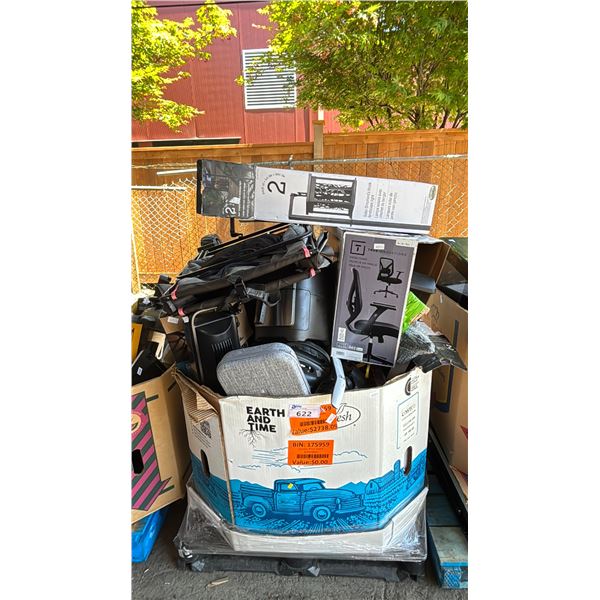 PALLET OF ASSORTED HOME GOODS INCLUDING COLLAPSIBLE WAGON, LANDSCAPE LIGHTS, OFFICE CHAIR, AIR