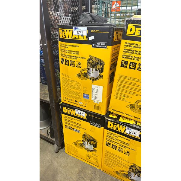 TWO DEWALT 10 GALLON STAINLESS STEEL WET/DRY VACUUMS
