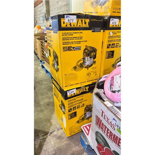 TWO DEWALT 10 GALLON STAINLESS STEEL WET/DRY VACUUMS