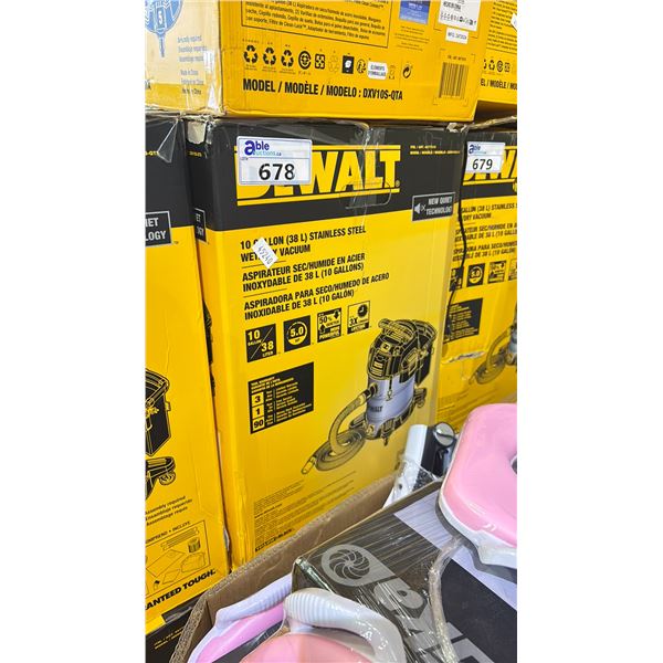 TWO DEWALT 10 GALLON STAINLESS STEEL WET/DRY VACUUMS