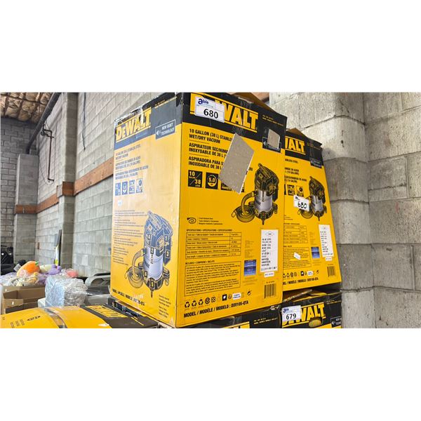 TWO DEWALT 10 GALLON STAINLESS STEEL WET/DRY VACUUMS