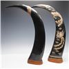 Image 3 : Pair of Arched Horns with Carved Dragon and Phoenix Motifs