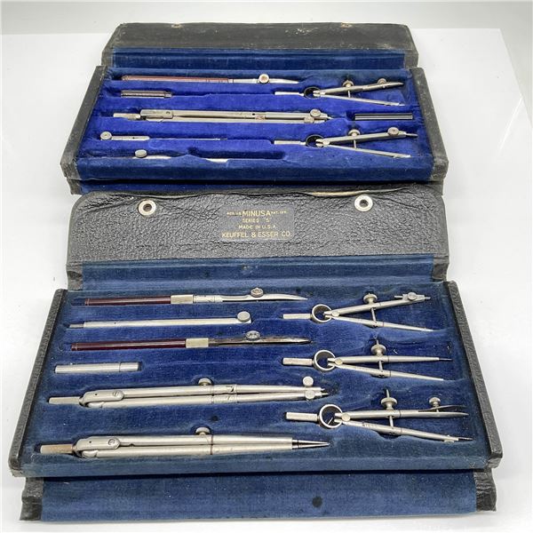 2pc Chavros + Keuffel & Esser Engineers Drafting Kits w/Case
