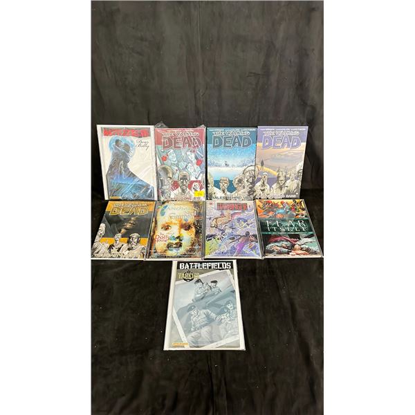 ASSORTED COMIC BOOKS INCLUDING; THE WALKING DEAD, SANDMAN, FEAR ITSELF & BATTLEFIELDS