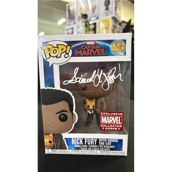 FUNKO POP! CAPTAIN MARVEL #447 NICK FURY WITH GOOSE THE CAT AUTOGRAPHED BY SAMUEL L. JACKSON