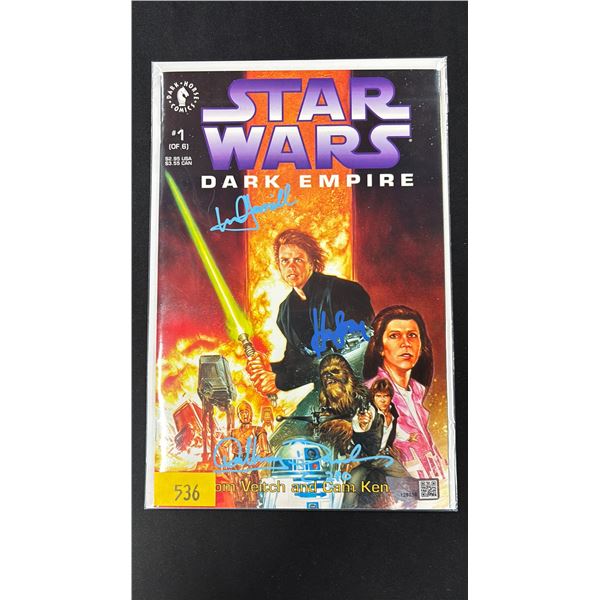 STAR WARS DARK EMPIRE #1 COMIC BOOK AUTOGRAPHED BY MARK HAMALL, HARRISON FORD & ANTHONY DANIELS