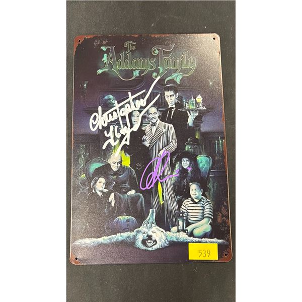 THE ADDAMS FAMILY METAL SIGN AUTOGRAPHED BY CHRISTOPHER LLOYD & CHRISTINA RICCI
