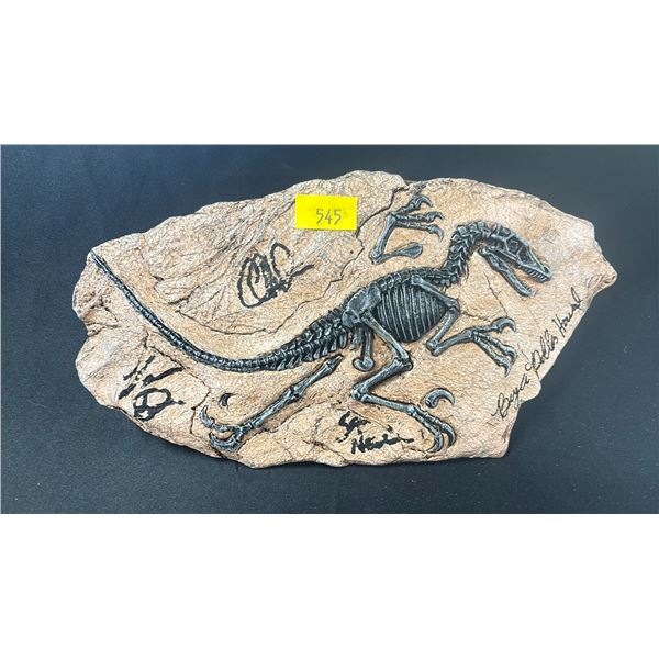 JURASSIC PARK FOSSIL AUTOGRAPHED BY CHRIS PRATT, BRYCE DALLA HOWARD, SAM NEIL & LAURA DERN