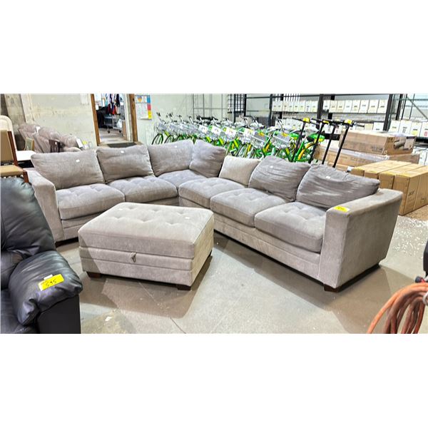 GREY SECTIONAL WITH MATCHING OTTOMAN **MISSING 1 CUSHION/ NO POWER CORD**