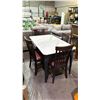 Image 2 : MARBLE LOOK TOP/BLACK LEGS 51.5"L X 32"W X 30.5H DINING TABLE WITH 4 DARK WOODEN DINING CHAIRS