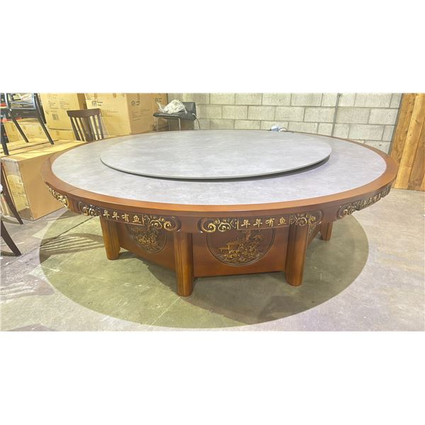COMMERCIAL ROUND ROTATING CHINESE RESTAURANT 16 SEAT HOT PLATE TABLE - 102.5"W X 29.5"H