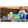 Image 1 : BOX OF REUSABLE MICROFIBER RAGS, TIE DYE KIT, BOX OF SIZE 4 PAMPERS & ROYALE TOILET PAPER