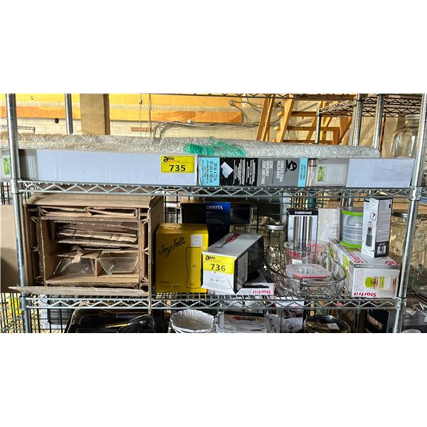 SHELF OF ASSORTED KITCHEN GLASSWARE, BRITA JUG, KITCHEN SCALE & MORE