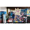 Image 1 : SHELF OF ASSORTED ITEMS INCLUDING; FIGURE SKATES, FAMILY POOL, UNICORN KIDS CHAIR & MORE