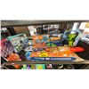 Image 1 : SHELF OF ASSORTED ITEMS INCLUDING; NERF GUNS, BIONIC HAND & GAZILLION BUBBLES MACHINE
