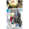Image 1 : BIN OF ASSORTED ITEMS INCLUDING; HANDBAGS, MAKEUP, LED LAMPS & MORE