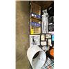 Image 1 : SHELF OF ASSORTED ITEMS INCLUDING; CHARCUTERIE BOARDS, PHOTO FRAMES, CURTAIN RODS & LAMP SHADE