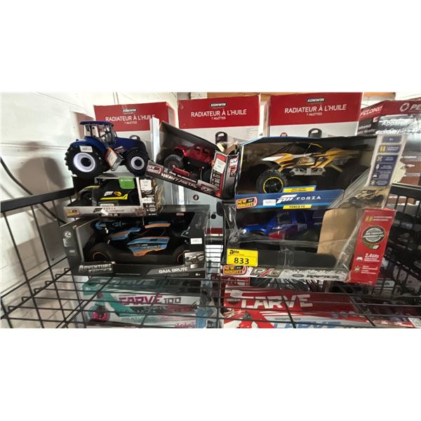 SHELF OF ASSORTED RC CARS & TOYS