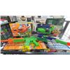 Image 1 : SHELF OF ASSORTED ITEMS INCLUDING; NERF MINECRAFT PILLAGER'S CROSSBOW, ADVENTURE FORCE SCORPION,
