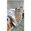 Image 1 : PALLET OF ASSORTED RTA FURNITURE INCLUDING; FARMHOUSE TV STAND, BOOKCASE, QUEEN UPHOLSTERED