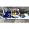 Image 1 : 3 BINS OF ASSORTED ITEMS INCLUDING; HARDWARE, RATCHET STRAPS, ELECTRICAL HOUSING & MORE