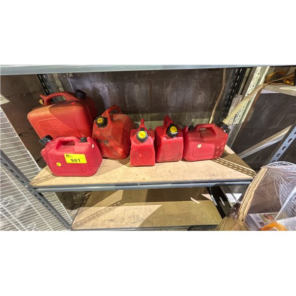 SHELF OF ASSORTED FUEL CANS