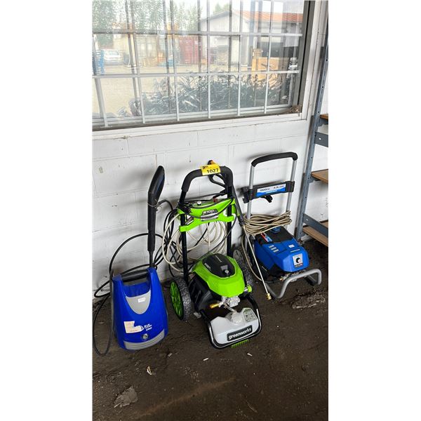 3 ASSORTED GAS & ELECTRIC PRESSURE WASHERS (UNKNOWN WORKING CONDITION)