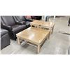 Image 1 : 3 PIECE TABLE SET: SQUARE COFFEE TABLE - 38"W X 38"D X 17"H & 2 SIDE TABLES - 27"W X 21"D X 24"H