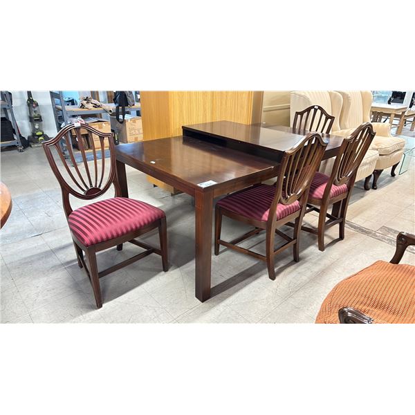 DARK WOODEN 70"W X 42"D X 30"H RECTANGULAR DINING TABLE WITH 4 CHAIRS & A LEAF - LEAF MEASURES 20"D