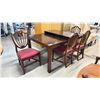 Image 1 : DARK WOODEN 70"W X 42"D X 30"H RECTANGULAR DINING TABLE WITH 4 CHAIRS & A LEAF - LEAF MEASURES 20"D