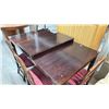 Image 3 : DARK WOODEN 70"W X 42"D X 30"H RECTANGULAR DINING TABLE WITH 4 CHAIRS & A LEAF - LEAF MEASURES 20"D