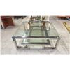 Image 1 : CHROME & TEMPERED GLASS SQUARE COFFEE TABLE - 50"W X 50"D X 19"H