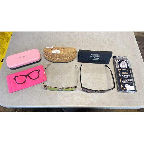 ASSORTED SUNGLASSES, SUNGLASS CASES & OXFORD MATHEMATICAL INSTRUMENTS