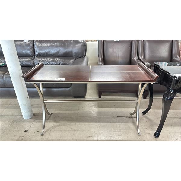 BROWN WOODEN TOP METAL LEG CONSOLE/ENTRYWAY TABLE