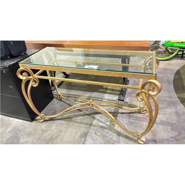 GLASS TOP METAL HALL TABLE 45" X 18" X 29"
