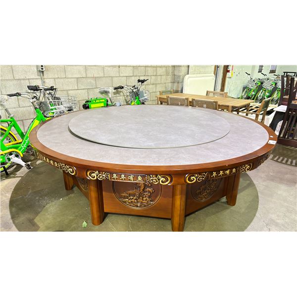 COMMERCIAL ROUND ROTATING CHINESE RESTAURANT 16 SEAT HOT PLATE TABLE - 102.5"W X 29.5"H